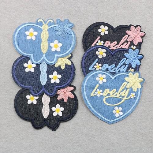New Arrival Lovely Butterfly Jeans Fabric Patches Iron on Sew on Popular Motif Clothing Hat Bag Applique Decor Accessory