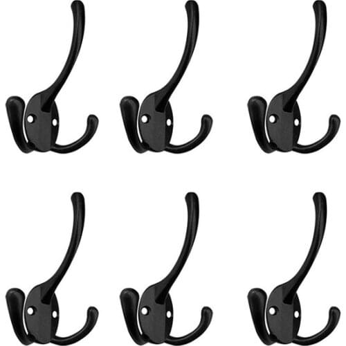 New 6PCS Big Heavy Duty Three Prongs Coat Hooks Wall Mounted with 12 Screws Retro Double Utility Rustic Hooks for Thick Coat