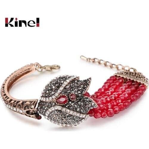 Kinel Charm Red Natural Stone Bracelets Bangles Fashion Gold Covered Gray Crystal Antique Bracelet For Women Turkish Jewelry