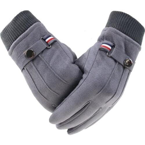 Mens Winter Gloves Suede Warm Split Finger Gloves Outdoor Sport Driving Buckle Design Male Touch Screen Mittens
