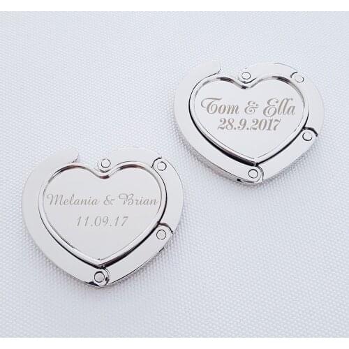Personalized Wedding Guest Favor Giveaway Heart Shape Handbag Holder Purse Hook Womens Handbag Hanger Bridal Shower Party Favor