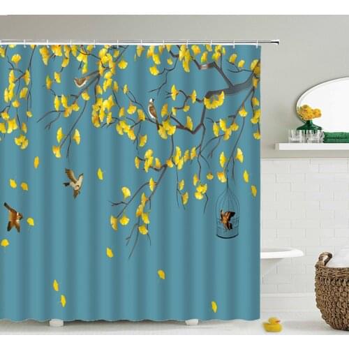 Chinese Flower Bird Shower Curtains Set Printing Waterproof Polyester Leaves Shower Curtains Bathroom Home Decor Mat 180x200CM