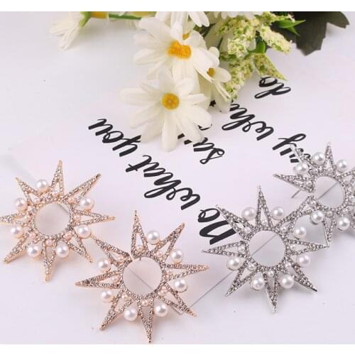 Mitoky Triangle Star Semicircle Geometric Stud Earrings Imitation Pearls Rhinestone Punk Metal Piercing Earrings Women Jewelry