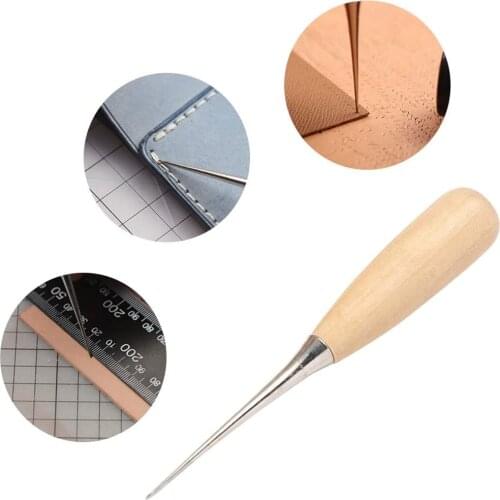 Leather Craft Awl Tools Leather Hole Punch Tool Sewing Punching Hole Maker Stitching Over Stitch Wood Handle