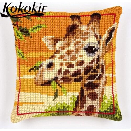 Handicraft embroidery yarn pillowcase diy mat embroider needlework kits animal decorative cross stitch fabric throw pillow kits
