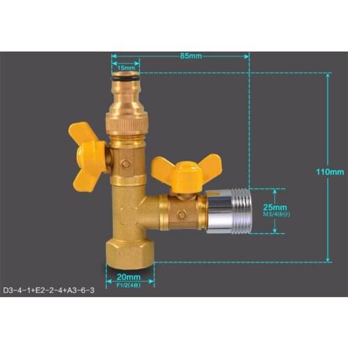 Gardening Irrigation Too1/2 Inch 2 Way Splitter Brass Water Hose Tap Quick Connector with Valve