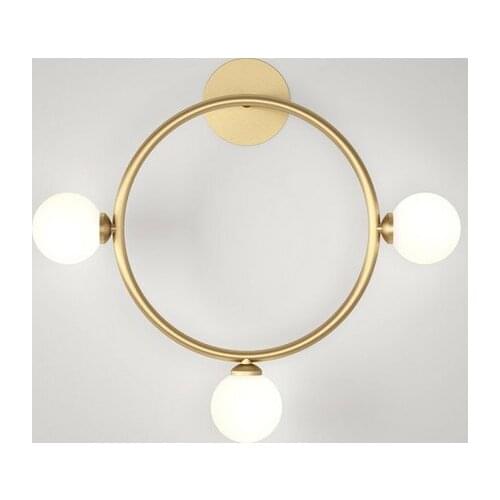 Modern Brief Golden Plated Round Square Triangle Metal Rack with LED Glass Ball Lamp Wall Sconce for Living Room Corridor