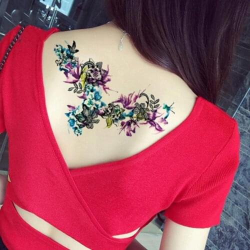 Tattoo Sticker Waterproof Temporary Tattoos Water Tattos Coloful Flower Pattern Chest Tattoo Waterproof Body Art Sticker Women