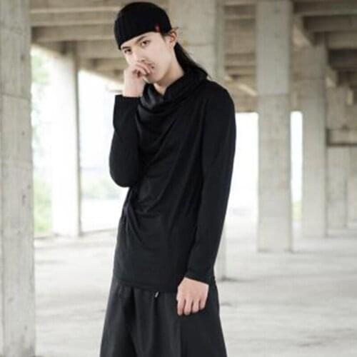 Dark personality irregular ruffle turtleneck casual slim long sleeve base t-shirt