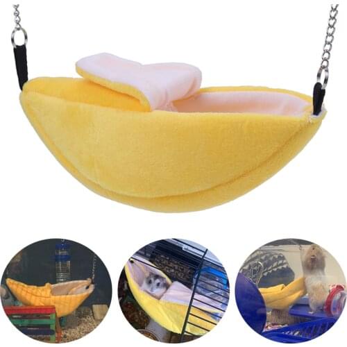 Warm Hamster Hammock Rat Hanging Beds House Small Animal Cage Squirrel Guinea Pig Banana Style Plush Cotton Nests Pet Supplies