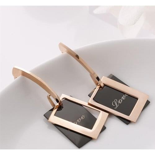 Titanium Steel Square Rose gold with black Earring Jewelry For Women