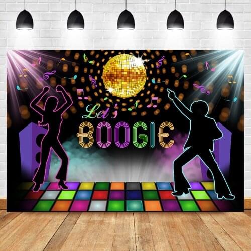 Lets Boogie Party Decoration Backdrop Seventies Rainbow Disco Ball Boogie Fever Birthday Celebration Party Photo Background