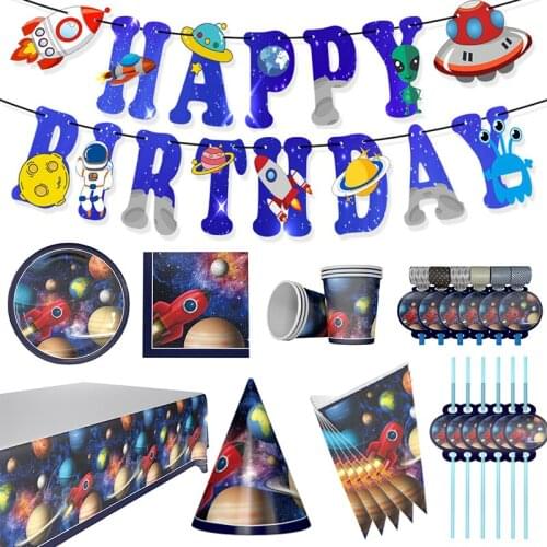 Party supplies spaceship theme party decoration supplies party supplies set wedding party banner plate cutlery kids birthday par