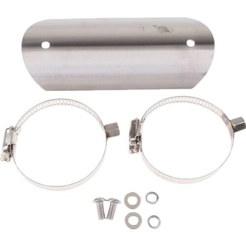1 pc Motorcycle Exhaust Muffler Pipe Heat Shield Cover Heel Guard 2 pc Pipe Clamps Universal fits motobike 51mm exhaust diameter