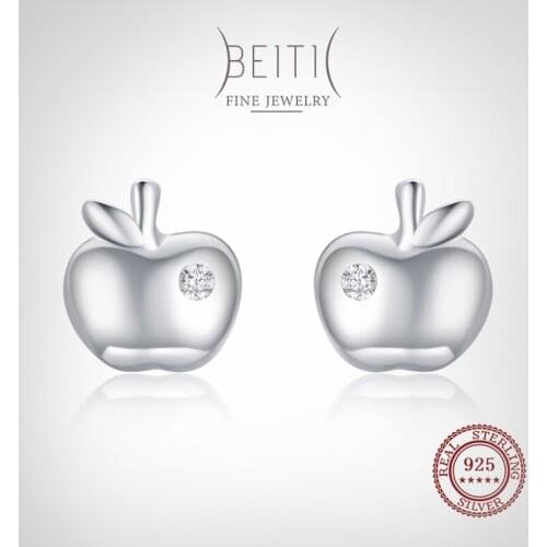 Beitil Top Quality Real 925 Sterling Silver Lovely Small Apple Stud Earrings For Women Girl Cute Dazzling Clear CZ Fine Jewelry