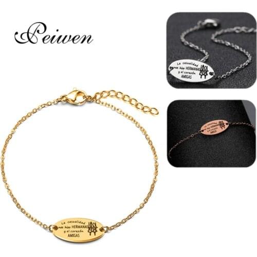 Spanish "HERMANAS" Pendant Bracelet For Women Girl Best Friend Stainless Steel Rose Gold Silver Color Bracelets Jewelry Gifts