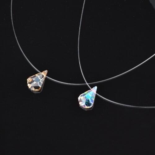 Women Transparent Fishing Line Necklace Invisible Chain Necklaces Pendants Simple Teardrop Crystals From Swarovski Necklaces