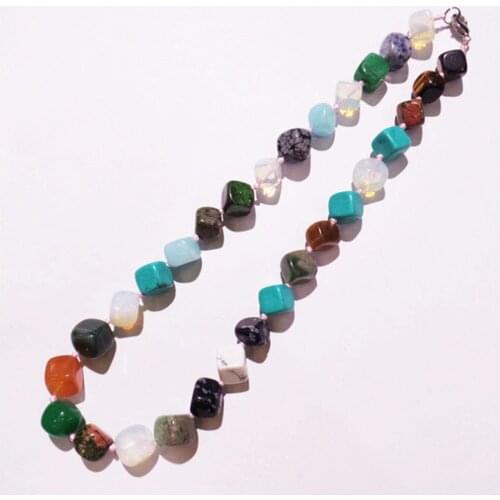 1 Strand/Approx 30Pcs Best Gift DIY Fashion Jewelry Colorful Mixed Gemstone Agate Square Unisex Pendant Necklace Length 210mm