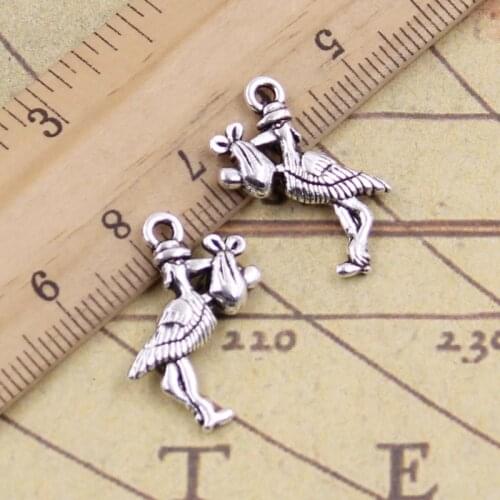 20pcs Charms Stork Delivering Baby Bird 23x18mm Tibetan Bronze Silver Color Pendants Crafts Making Findings Antique DIY Jewelry