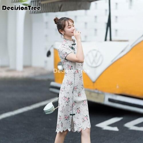 2021 chinese dress traditional chinese women top satin retro short sleeve qipao vintage evening cheongsam dress costumes