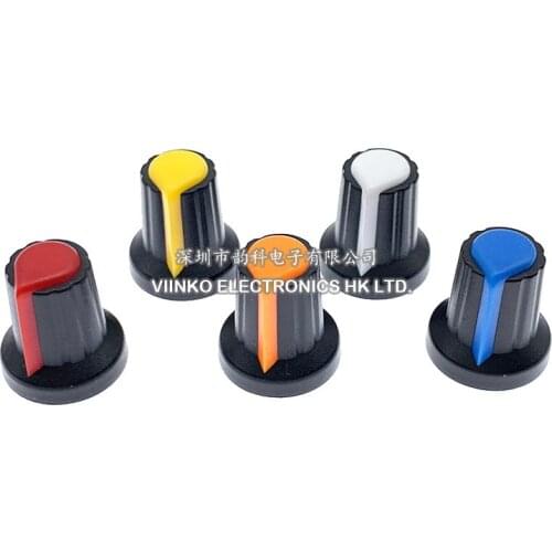 5PCS/lot WH148 potentiometer knob cap(copper core) 15X17mm 6mm Shaft Hole AG2 Yellow Orange Blue White Red 5value*1PCS=5PCS