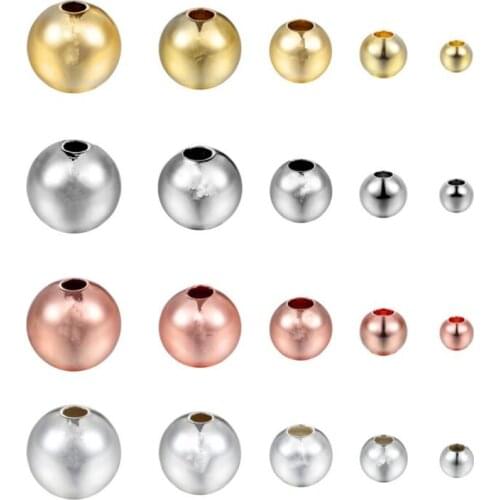 50pcs Silver Rose Gold Brass Spacer Beads Ball Loose Beads for Charms Bracelets DIY Jewelry Making Pick Size 2/3/4/5/6mm Z766
