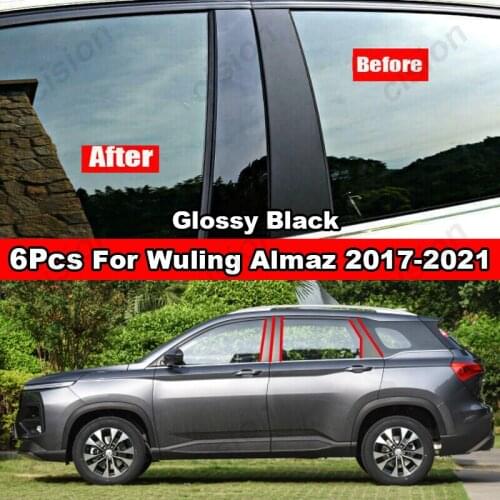 6x Glossy Black Car Door Window Center Column BC Pillar Post Sticker Trim For Wuling Almaz 2017-2021 Chevrolet Captiva 2019-2021