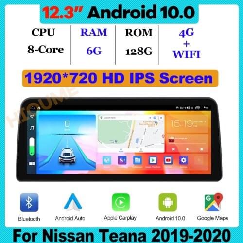 12.3" 8Core Android 10 Car Multimedia Player Radio GPS Navigation for Nissan TEANA 2019 2020 CarPlay WiFi 4G BT Touch Sceen