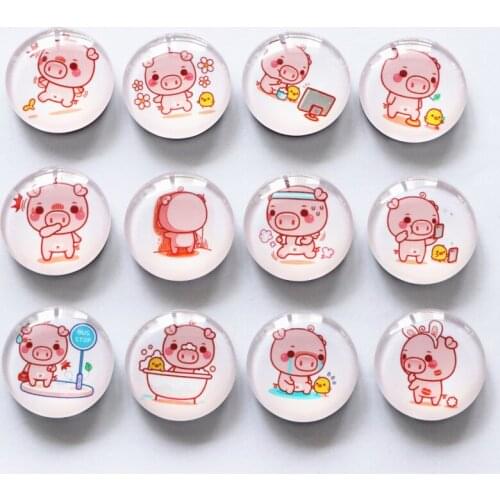 Free shipping (12pcs/lot)Kawaii Pig Crystal Glass Fridge magnet Cute Round Cartoon animal message sticker Home Decor kids gift