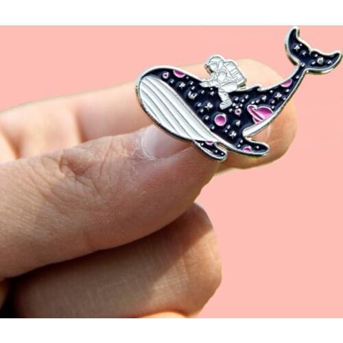 Astronaut Riding Whale Dolphin Shark Whale Enamel Brooch Pins Badge Lapel Pins Alloy Metal Fashion Jewelry Accessories Gifts