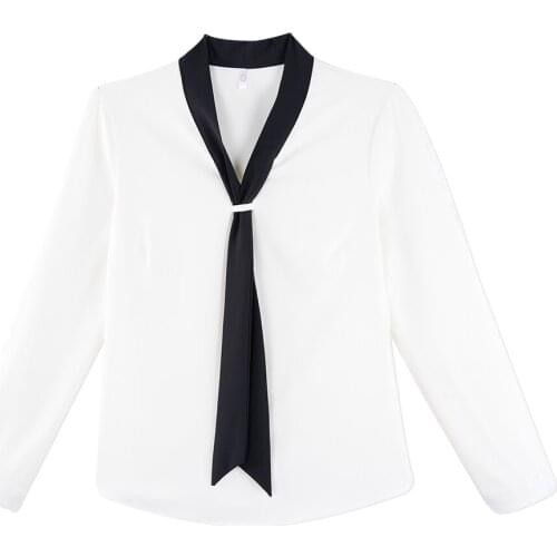 Neatie kiddie Korean Style Bow Tie Collar Female Chiffon White Blouse Woman Shirt Tops Long Sleeve Office Lady Blusas