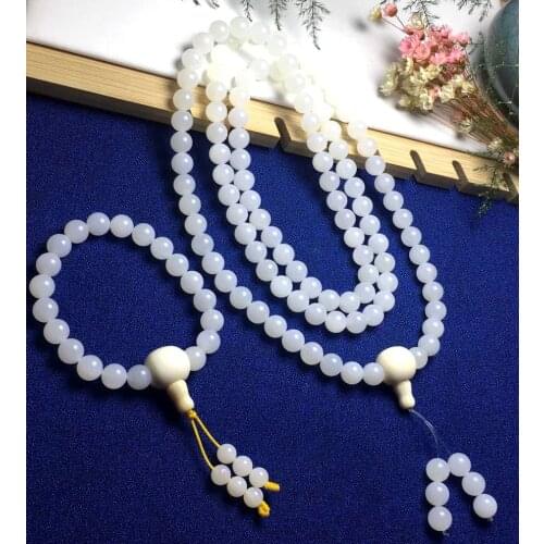 8mm Costly Set Nature tridacna Jade grade Mala bead Necklace giant clam Bangle Organic gem