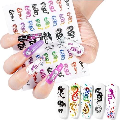 10-color adhesive nail stickers retro Chinese style stickers colorful 3D Chinese dragon nail stickers,Juy6776