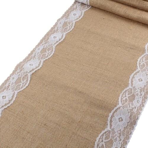30cm x 275cm Vintage Burlap Lace Hessian Table Runner Natural Jute Country Party Wedding Decoration Natural Burlap Ribbon