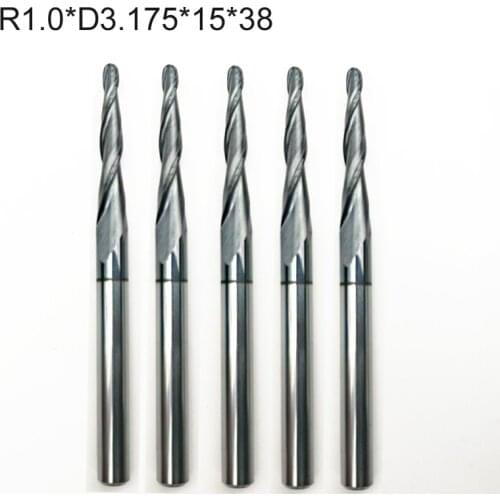 5pc 3.175mm 1/8" Taper Ball Nose End Mill Tungsten solid carbide Coated cone cnc milling cutter 3D woodworking engraving bits