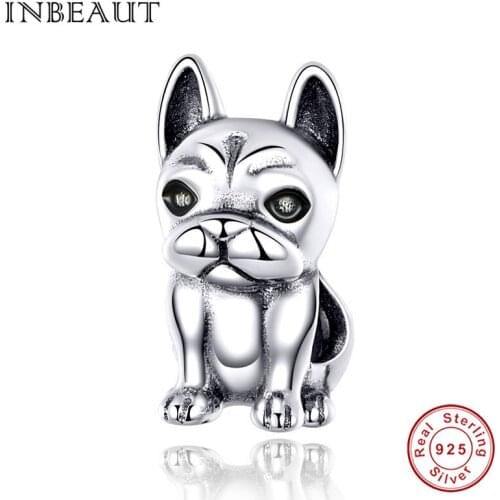 INBEAUT 100% Real 925 Sterling Silver Cute Hounting Dog Charms fit Brand Bracelet Cool Hound Pendant Beads for DIY Jewelry