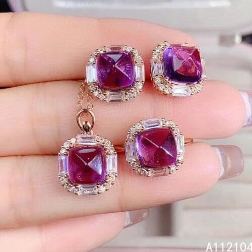 KJJEAXCMY fine jewelry 925 sterling silver inlaid natural Amethyst women classic noble Sugar tower earrings ring pendant suit su