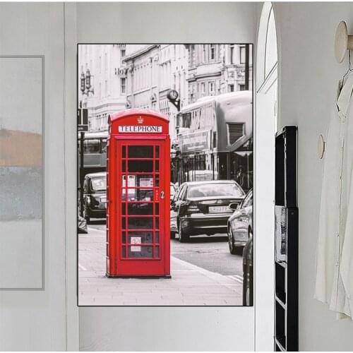 Red Phone Booth Paris London Street Wall Art Poster and Prints Canvas Paintings Telephone Booth Art Pictures for Home Decoration