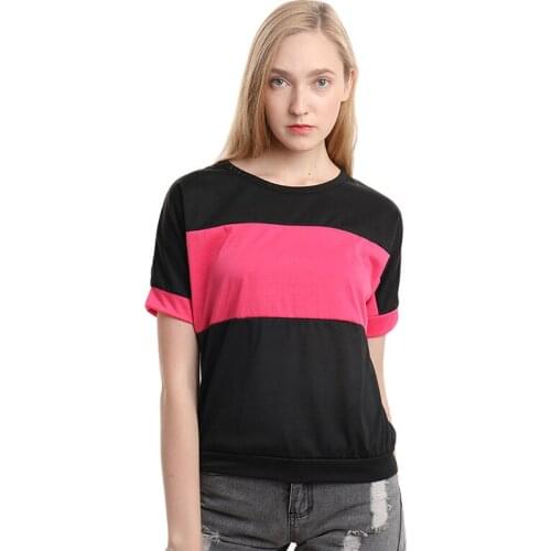 Summer T-Shirt Women Patchwork Korean Personality Large Size WomenS Bat Sleeves Loose Short-Sleeved T-Shirt WomenS Clothing