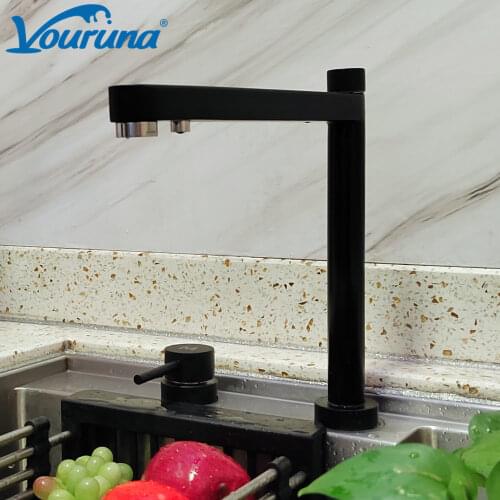 Matte Black 3 Way Water Filter Tap Deck Mounted Triflow Kitchen Faucet with Drink Water