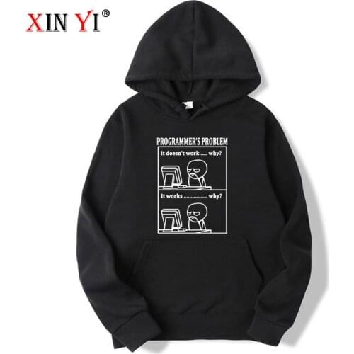 XINYI Fashion Brand Mens Hoodies funny print programmer problem Blended cotton Spring Autumn Male hip hop tops man hoodies top
