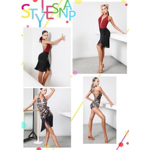 New fringe Latin Dance dress latin skirt Summer latinTops latin leopard leotard bodysuit 2028