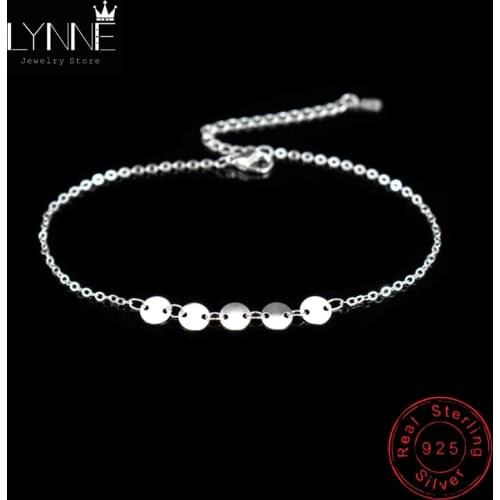 New Bohemia Sequins Pendant Sexy Anklets 925 Sterling Silver Simple Round Flake Foot Chain Bracelets Women&Girl Fashion Jewelry