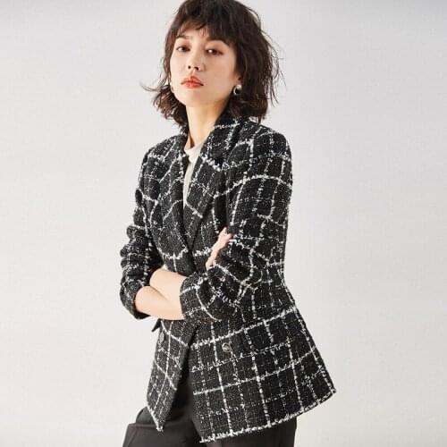 New Autumn Suit Jacket Slim and Thin Temperament Plaid Tweed Capable Small Fragrance Suit Jacket Women Coat Women