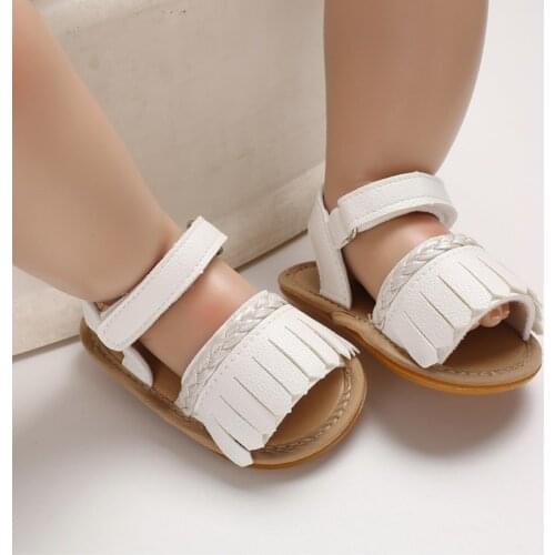 Newborn Baby Girls Leather Sandals Anti-slip Open Toe Soft Sole Prewalker Summer Tassel Crib Shoes Solid Color Flat First Walker