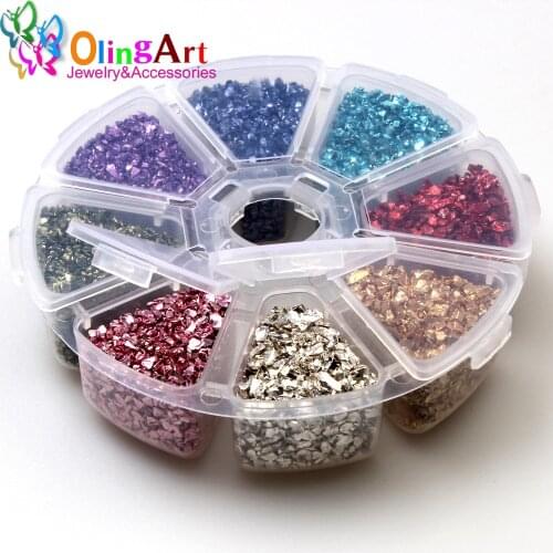 OlingArt 8 colors 1set Nail Art Crushed Glass Nail Stones irregular Rhinestone Decoration easy to use DIY Necklace Pendant