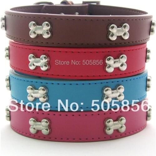 Dog Genuine Leather collar Pet necklace bone Charms 3 sizes available
