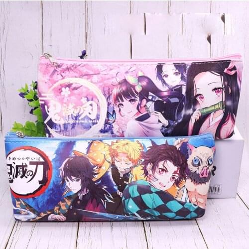 24 pcs/lot Demon Slayer Pencil Case Cute PU Leather Pencil bag box Stationery pen pouch office school supplies canetas zakka