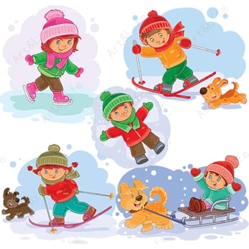 New Metal Carbon Cutting Dies Skiing Boy and Girl Stencils for Scrapbooking Craft Album Knife Mold Birthday Card Embossing Stamp