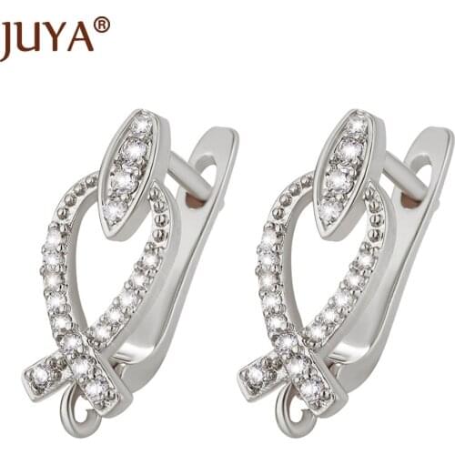 DIY Silver/Gold Earrings Hooks Inlaid Zirconia Rhinestone Earrings Finding For Women Handmade Jewelry Accessories